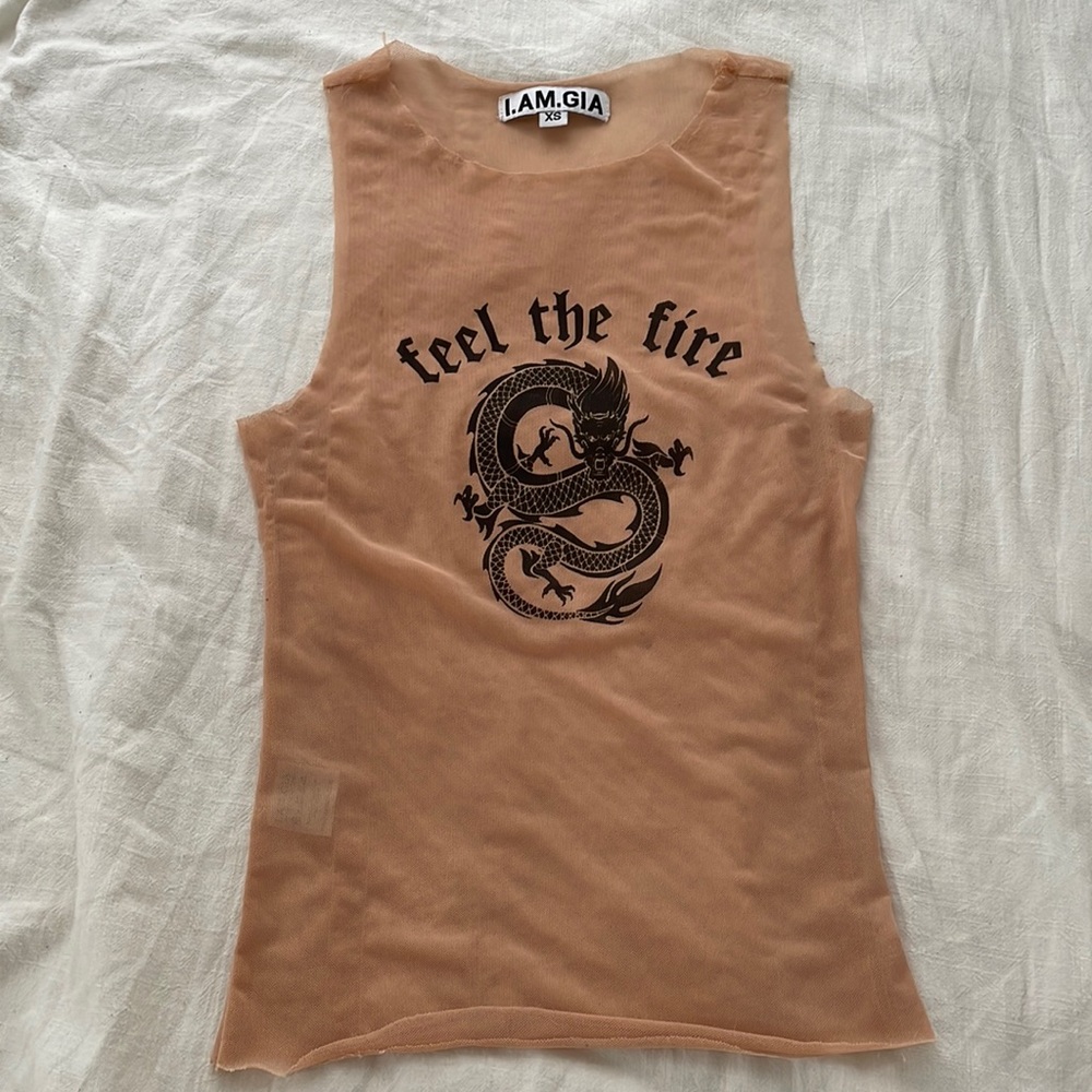 I.AM.GIA beige mesh tank